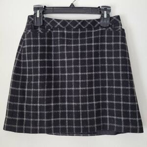 Ann Taylor Wool Blend A-Line Skirt Black White Windowpane Plaid Lined Career Wor